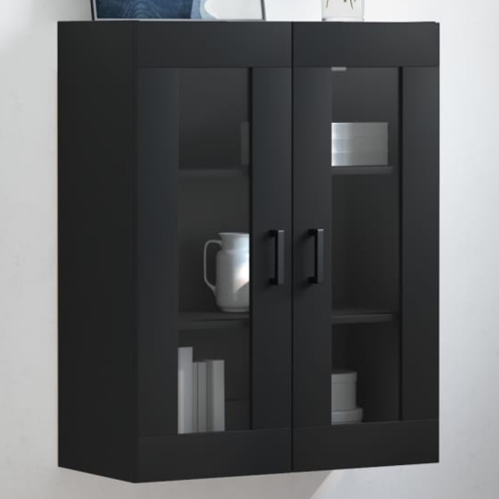 vidaXL 2 Glass Door Black Wall Mounted Cabinet Image 1