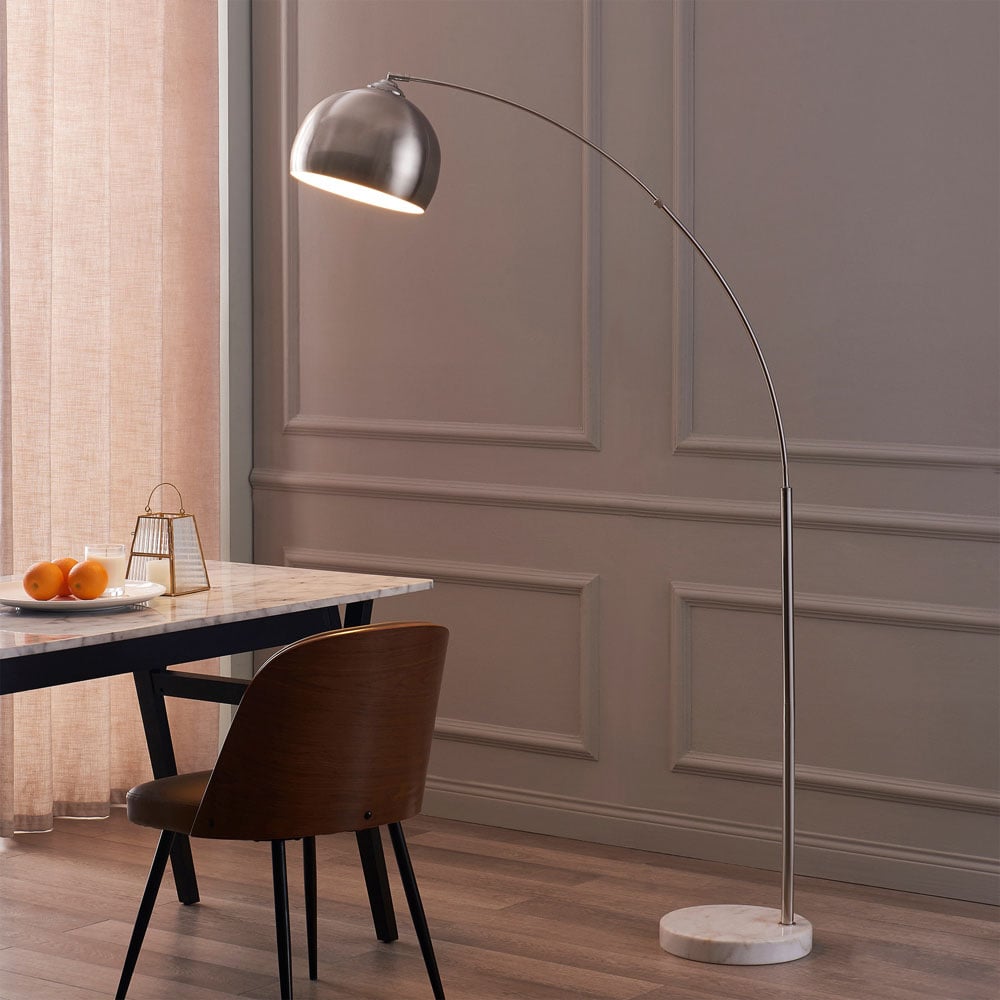 Teamson Home Arquer Arc Marble Base Nickle Finished Shade Floor Lamp Image 4