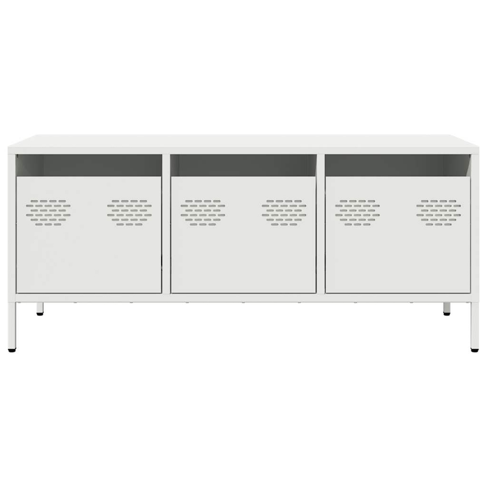 vidaXL 3 Drawer White Steel Industrial Style TV Cabinet Image 4