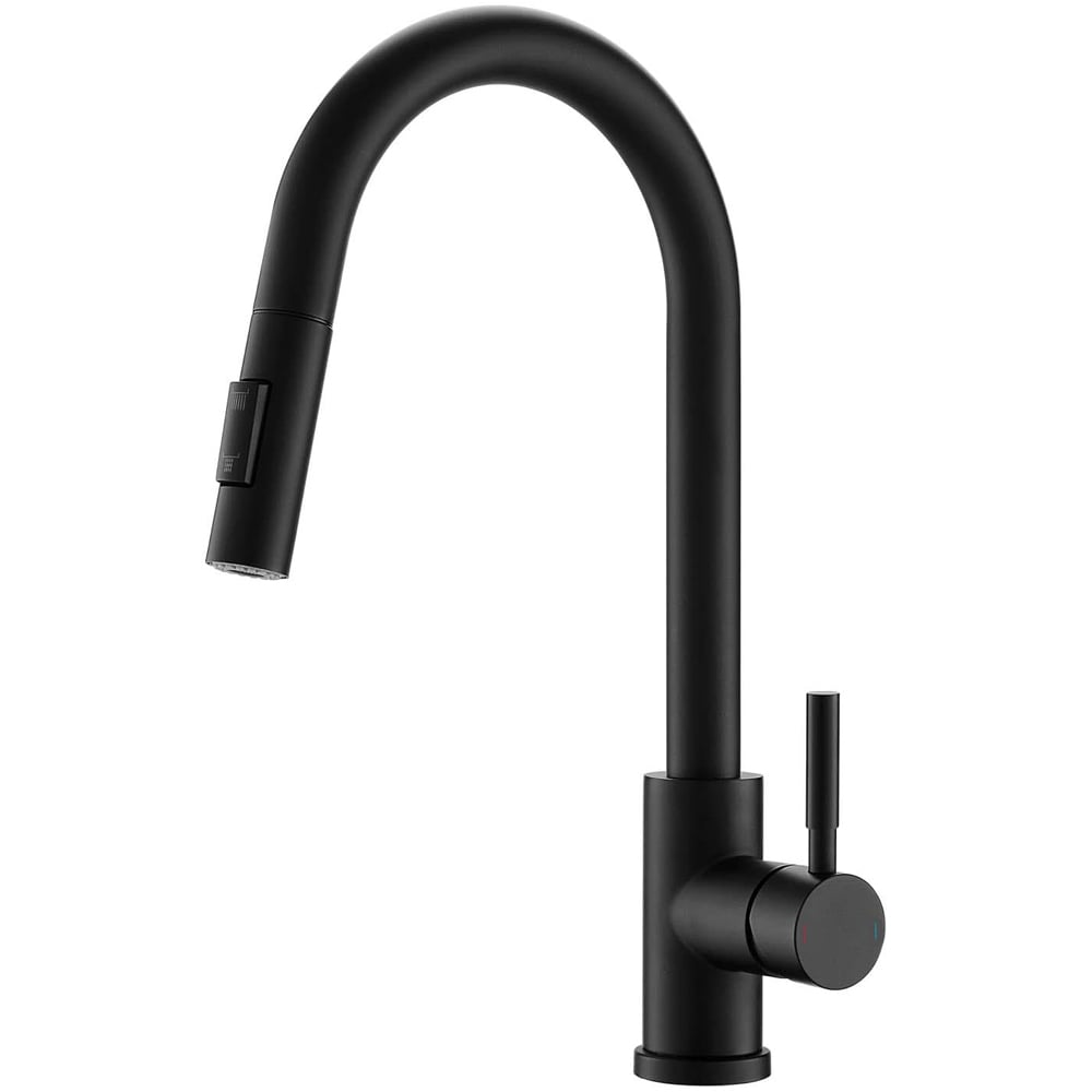 Nes Home Aqua Matte Black Swivel Pull Out Kitchen Mixer Tap Image 1