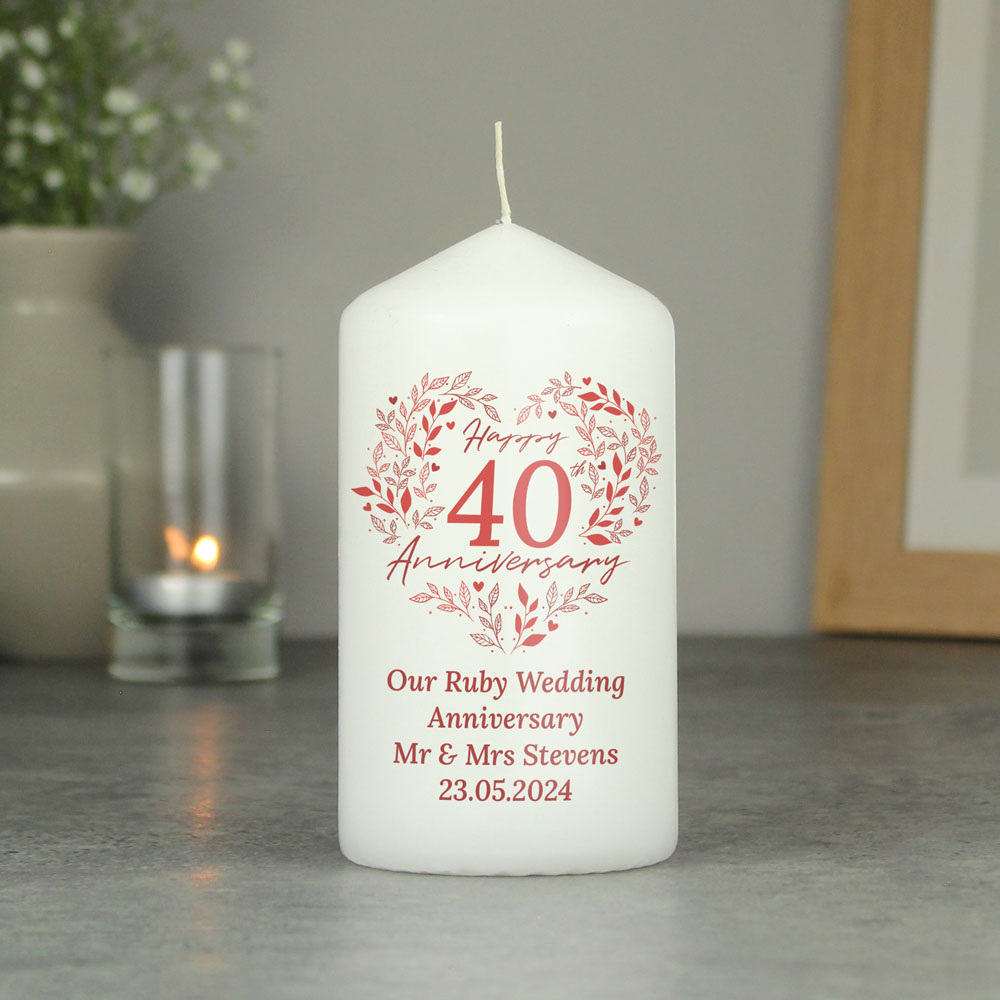 Personalised Memento Personalised 40th Ruby Wedding Anniversary Pillar Candle Image 3