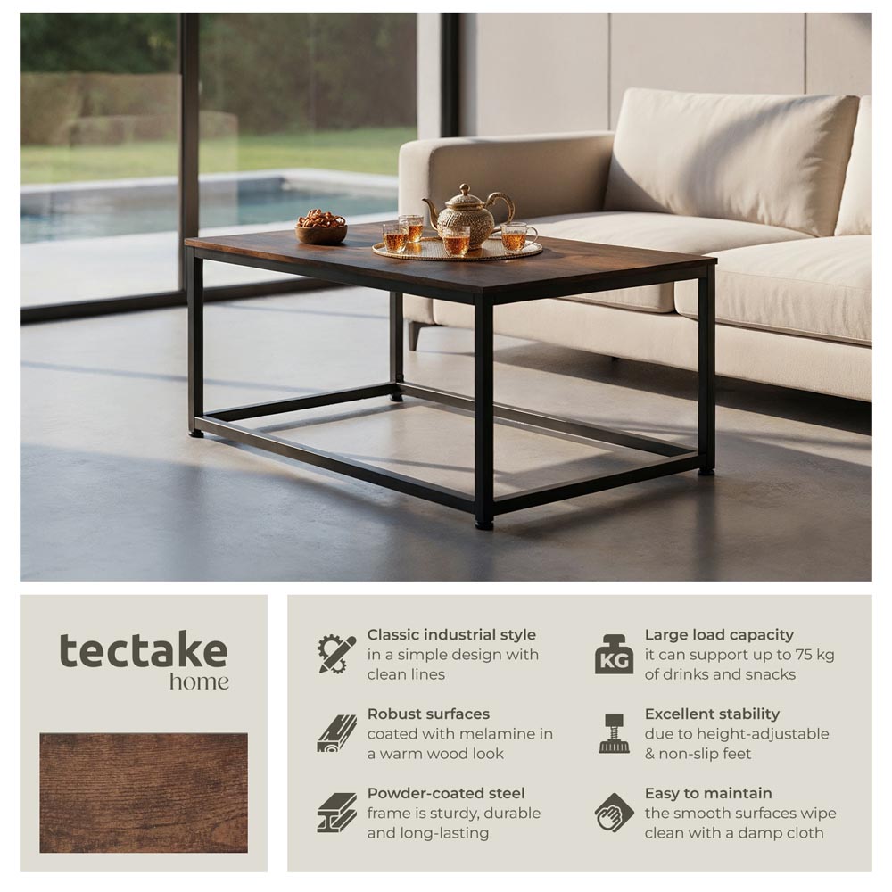 tectake Lynch Industrial Dark Wood Rectangular Coffee Table Image 6