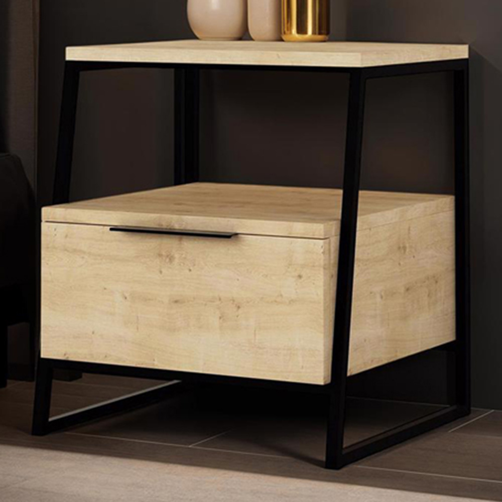 FWStyle Pal Single Drawer Single Shelf Oak Bedside Table Image 1