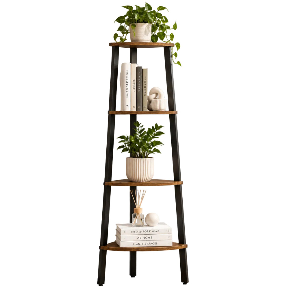 Modcraft 4 Shelf Rustic Brown Industrial Style Corner Bookshelf Image 2