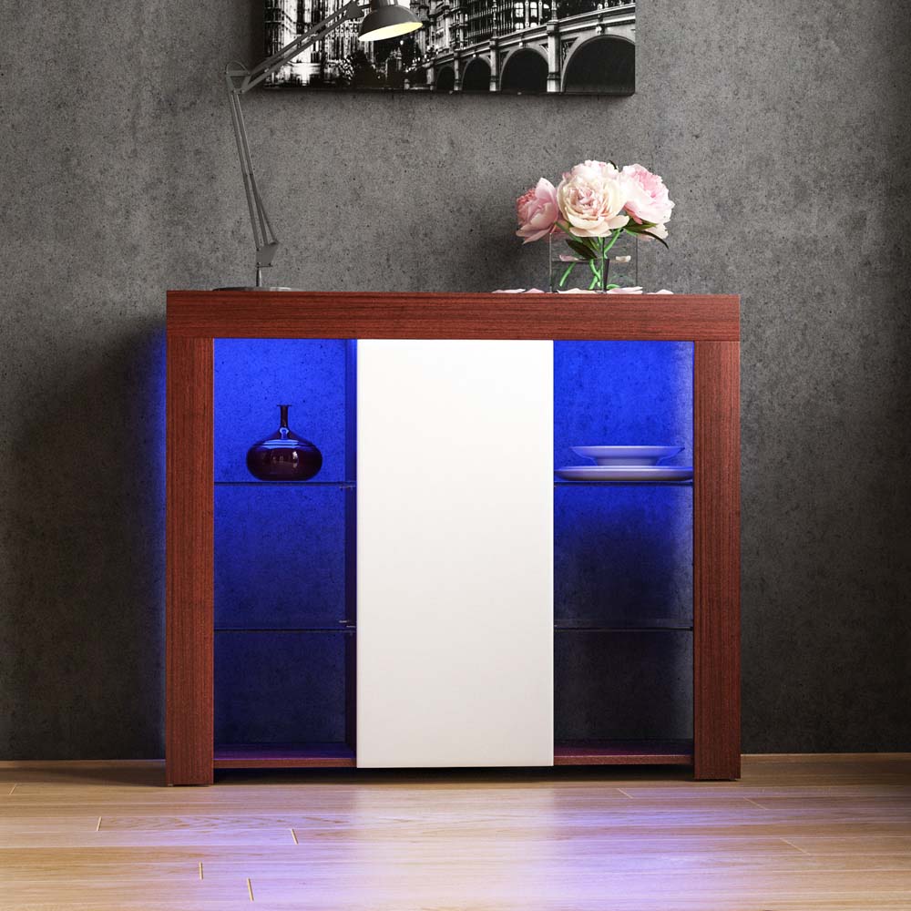 Vida Designs Azura Single Door Walnut and White LED Large Sideboard Image 6