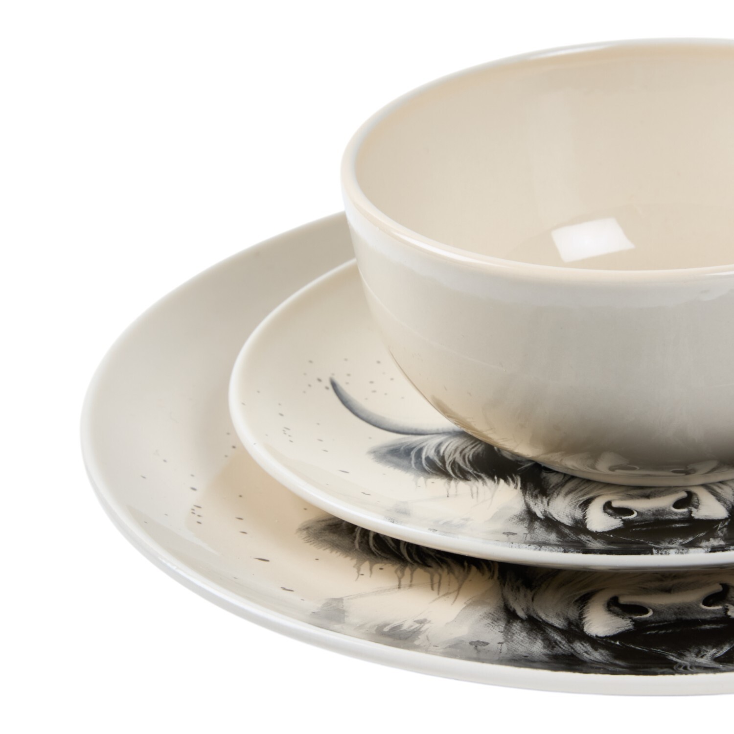 12 Piece Highland Cow Dinner Set Cream Image 9