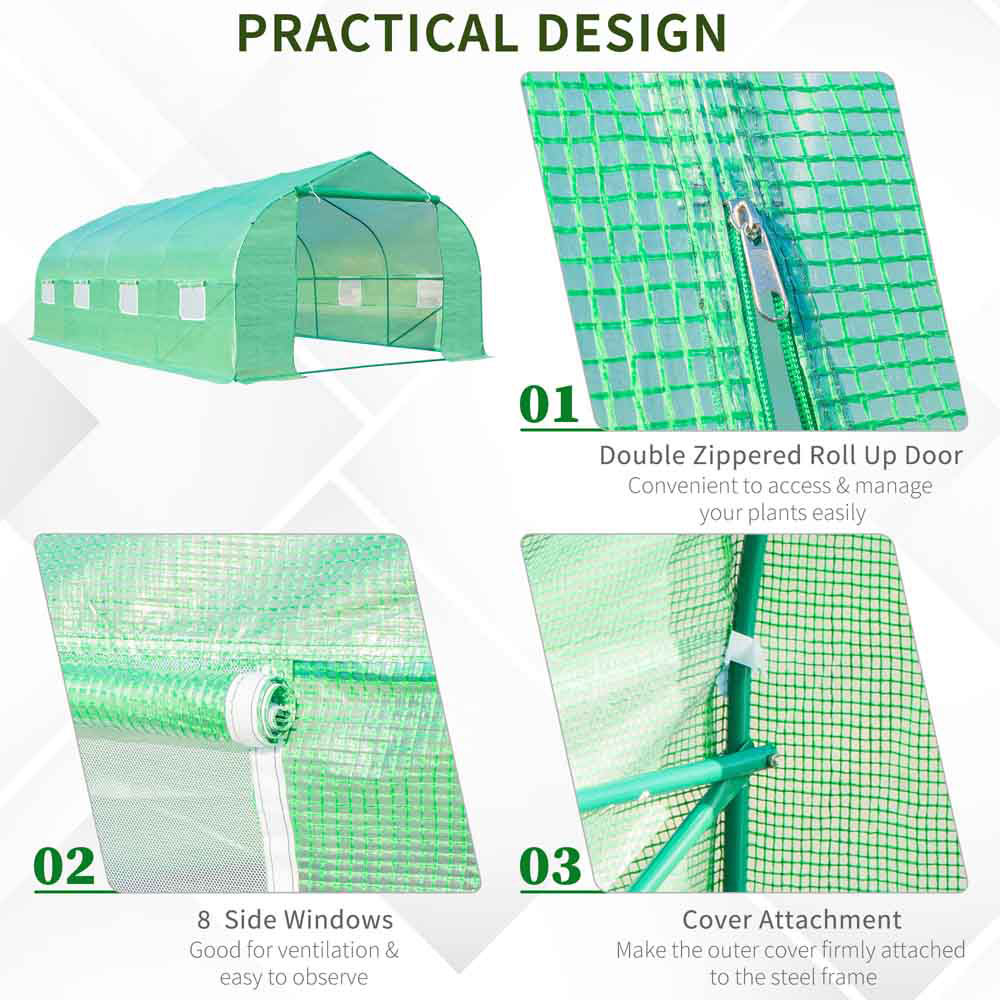 Outsunny Green PE Cloth 10 x 19.6ft Walk In Polytunnel Greenhouse Image 4