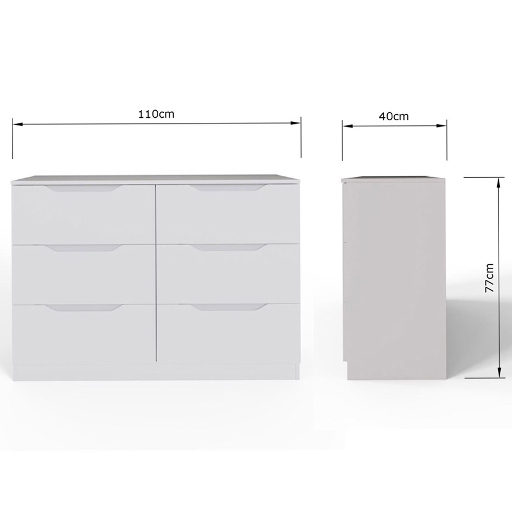 FWStyle Luno 6 Drawer White Modern Wide Chest of Drawers Image 7