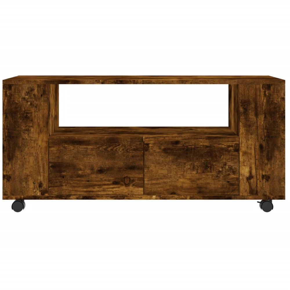 vidaXL 2 Drawer Single Open Shelf Smoked Oak TV Cabinet with Wheels Image 6