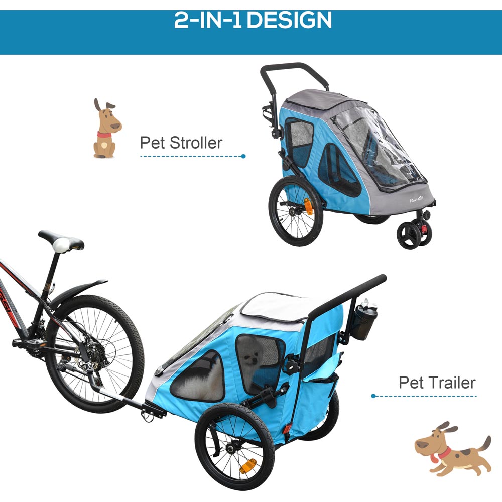 PawHut 2 IN 1 Dog Bicycle Trailer Blue Image 6