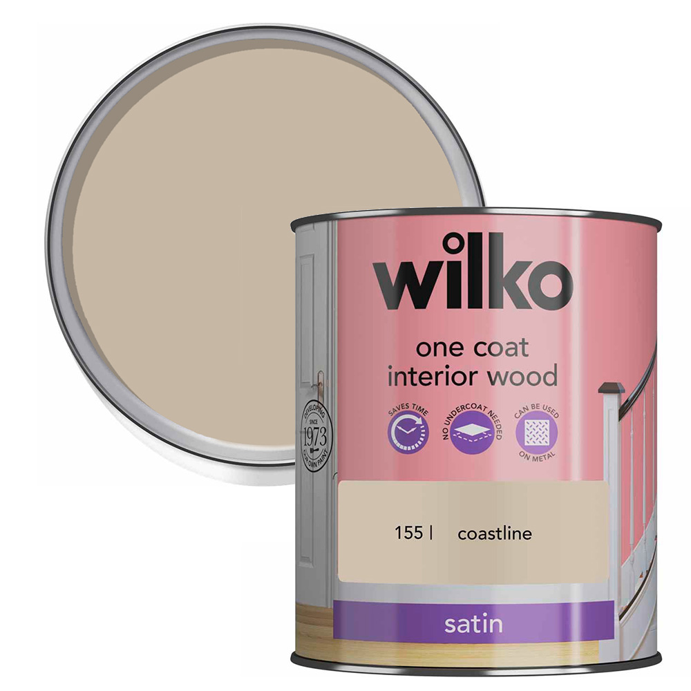 Wilko One Coat Interior Wood Coastline Satin Paint 0.75L Image 1