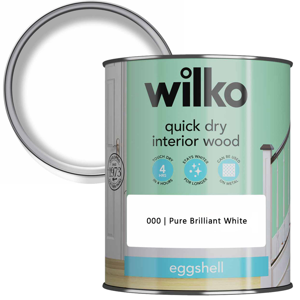 Wilko Quick Dry Interior Wood Pure Brilliant White Eggshell Paint 750ml Image 1