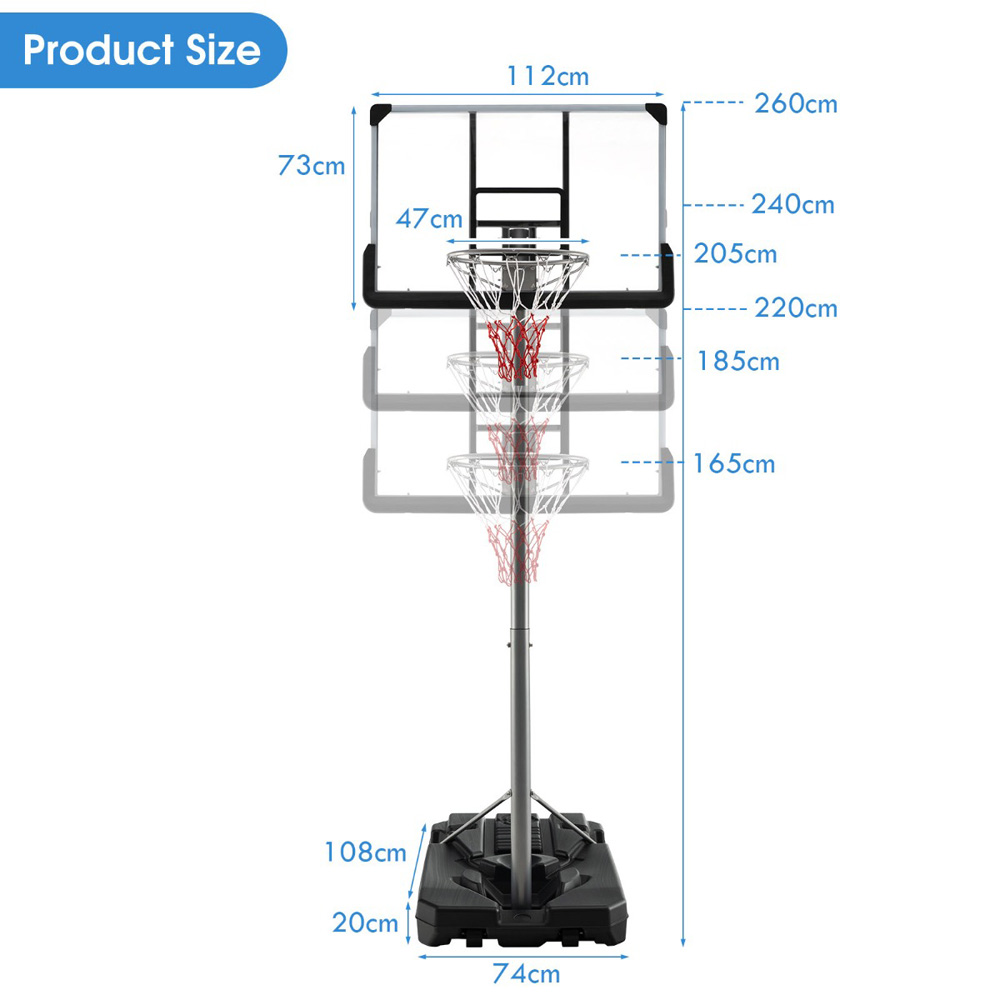 Costway Black Portable Basketball Hoop with Metal Frame Image 9