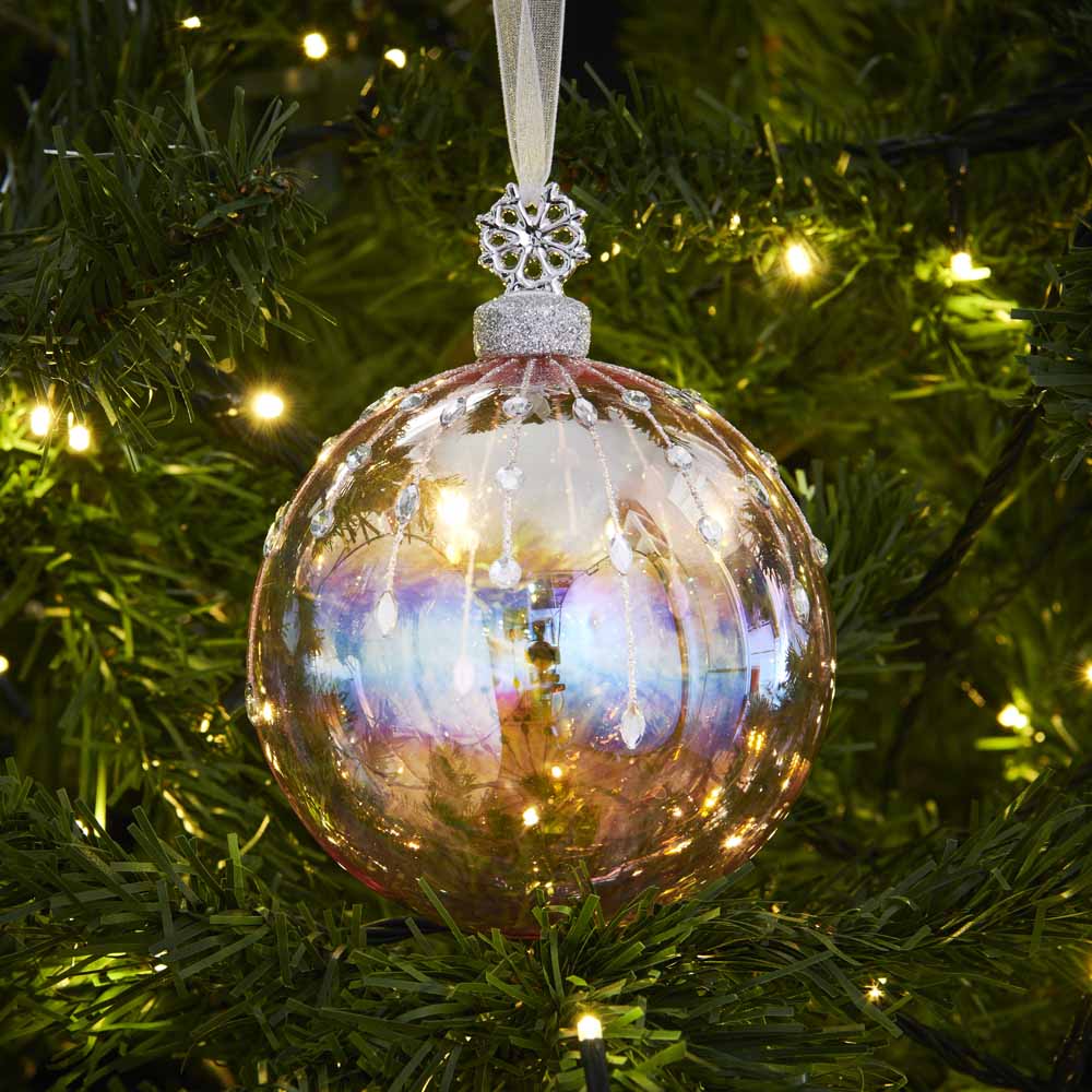 Wilko Glitters Pink Glass Snowflake Christmas Bauble Image 2