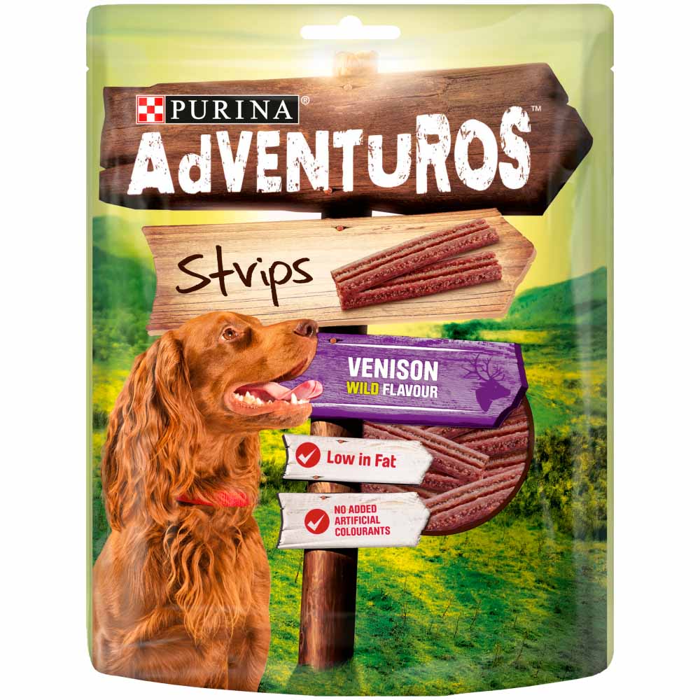 Purina Adventuros Strips Dog Treat Venison Flavour 90g  - wilko
