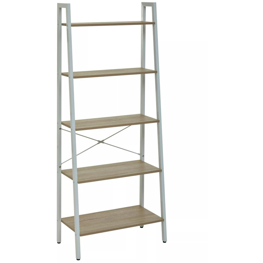 Premier Housewares Bradbury 5 Shelf Natural Oak Veneer Ladder Bookshelf Image 2