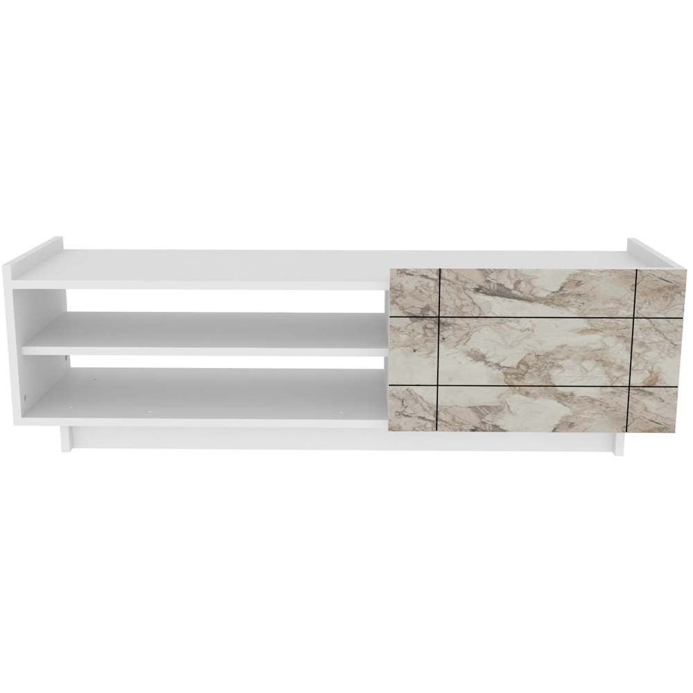 Decorotika Valantina Single Door 2 Shelf White Marble Effect and White TV Unit Image 3