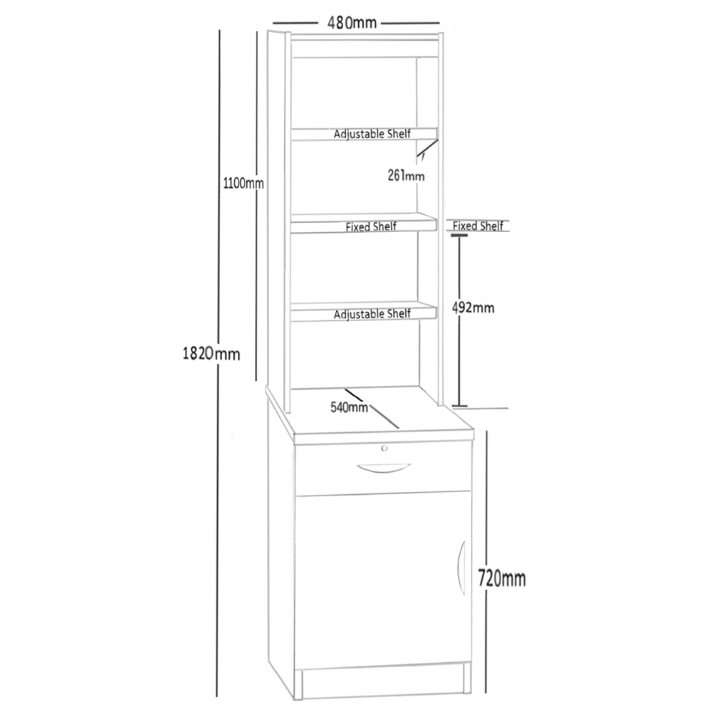 R White Cabinets Single Door Single Drawer 4 Shelf Brown Cupboard with Hutch Image 5