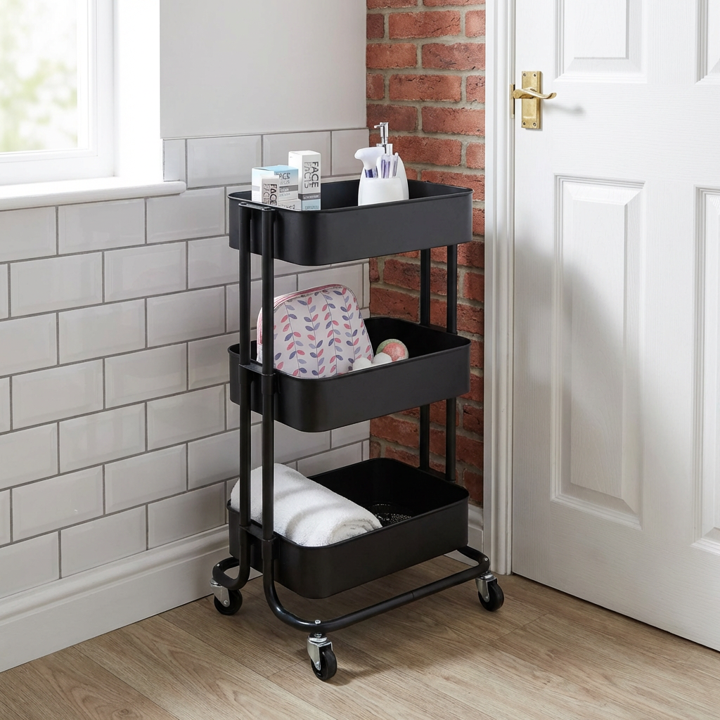 Matt Black 3 Tier Storage Trolley Image 4