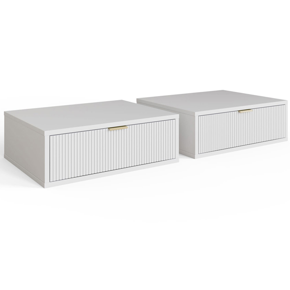 GFW Sienna Single Drawer White Ribbed Wall Mounted Bedside Table Set of 2 Image 2