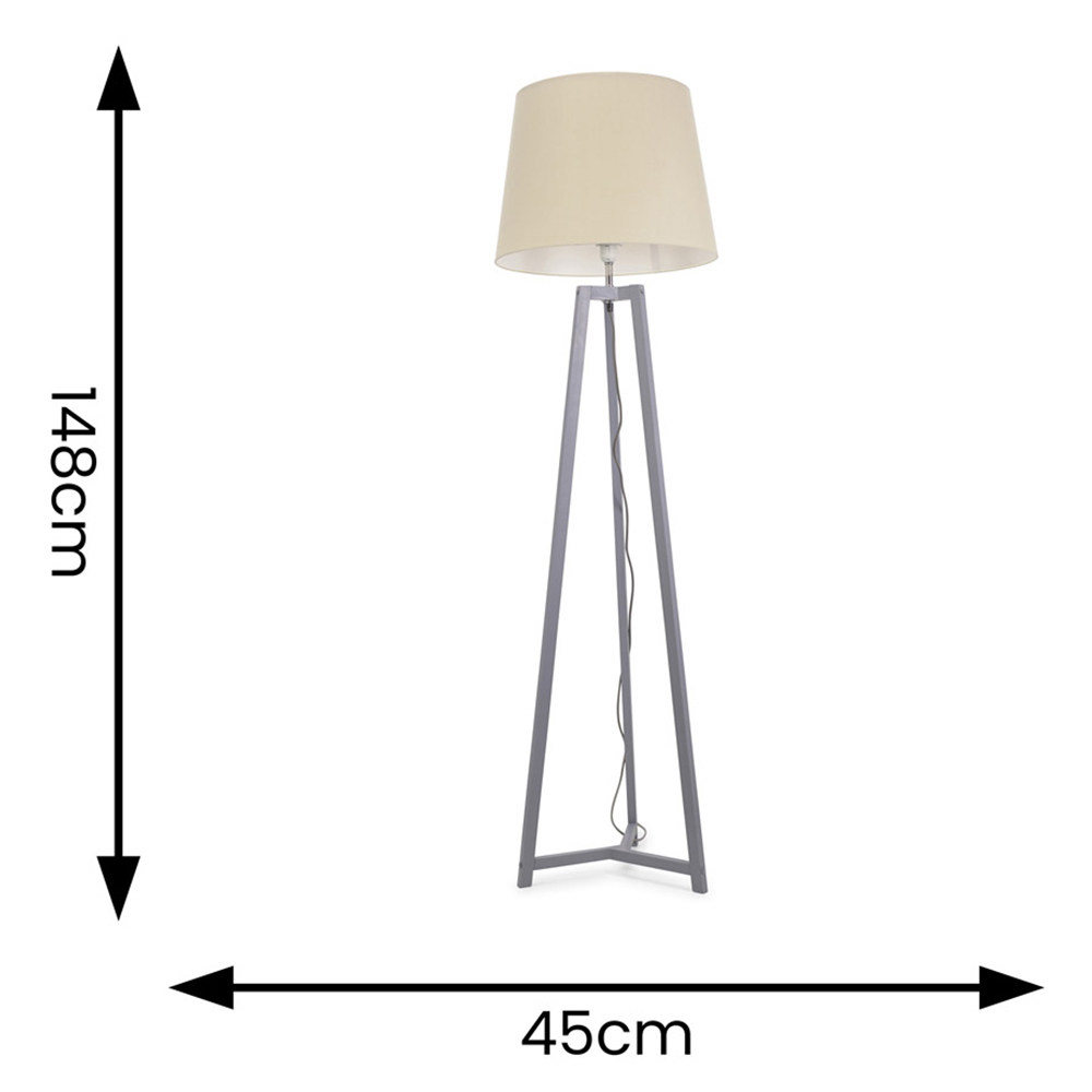 ValueLights Lottie Beige Fabric Tapered Shade Grey Wood Tripod LED Floor Lamp Image 4