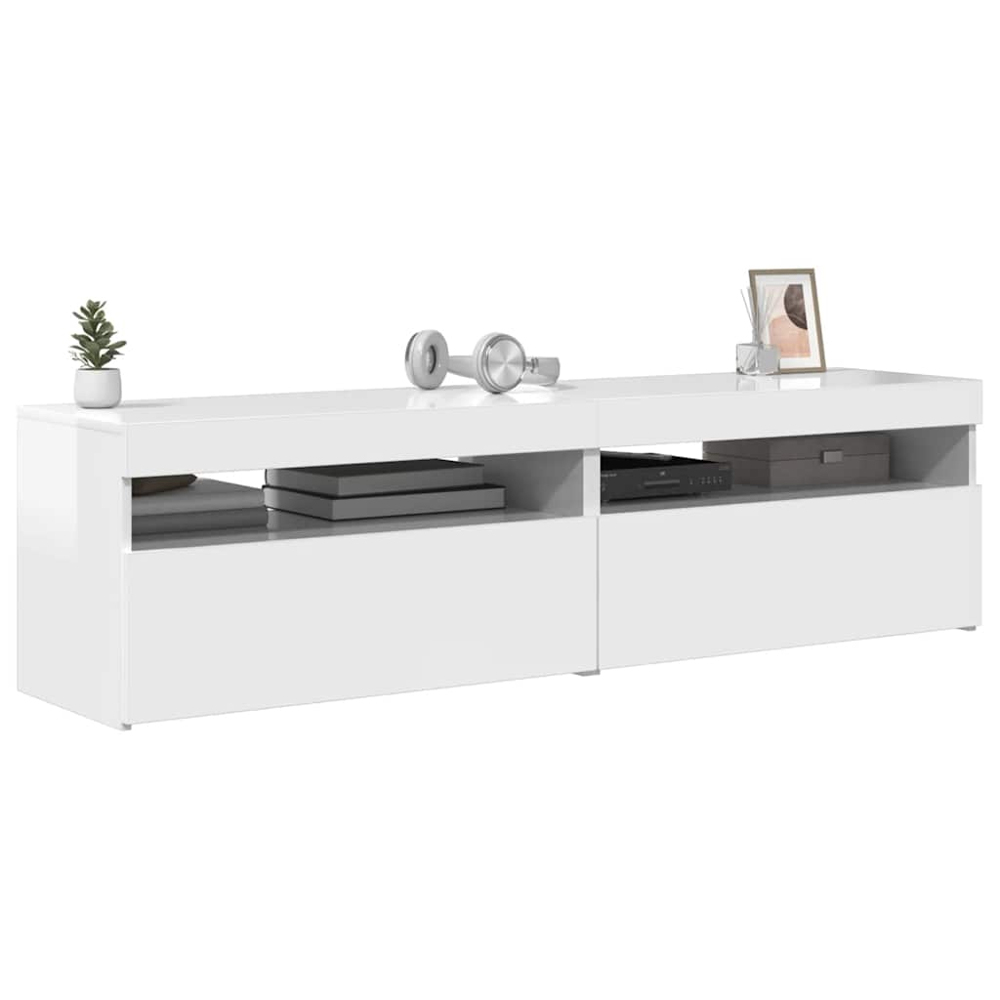 vidaXL Single Door Single Shelf High Gloss White LED TV Cabinet Set of 2 Image 3