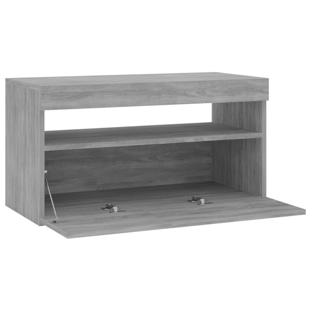 vidaXL Single Door Single Shelf Grey Sonoma TV Cabinet with LED Lights Image 8