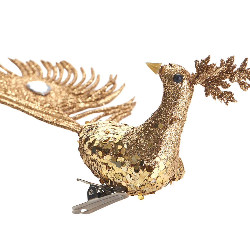 Wilko Midnight Magic Gold Bird Clip-On Christmas  Tree Decoration Image 1