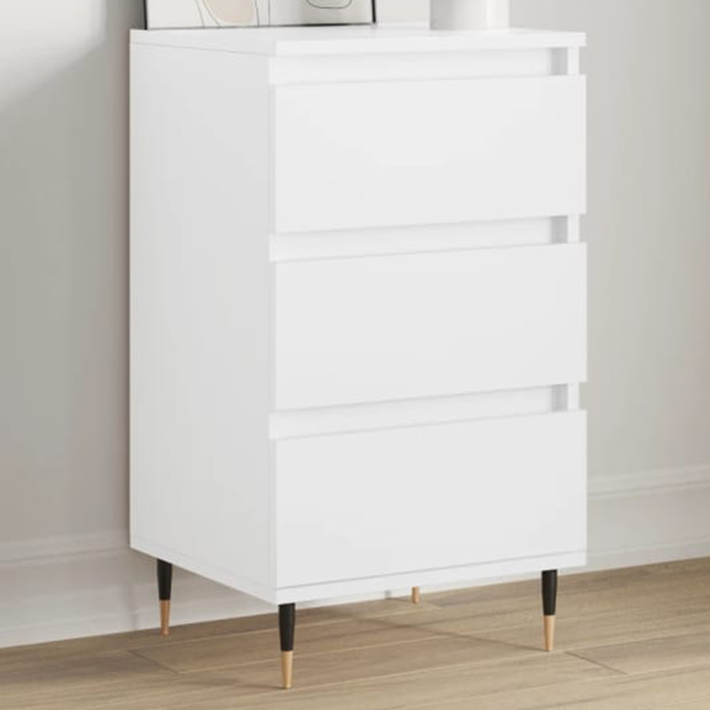 vidaXL 3 Drawer White Sideboard with Metal Legs Image 1