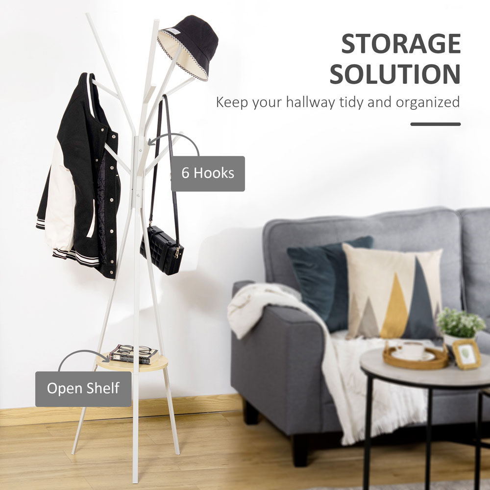 HOMCOM White Free Standing Metal Coat and Hat Hanger 180cm Image 7
