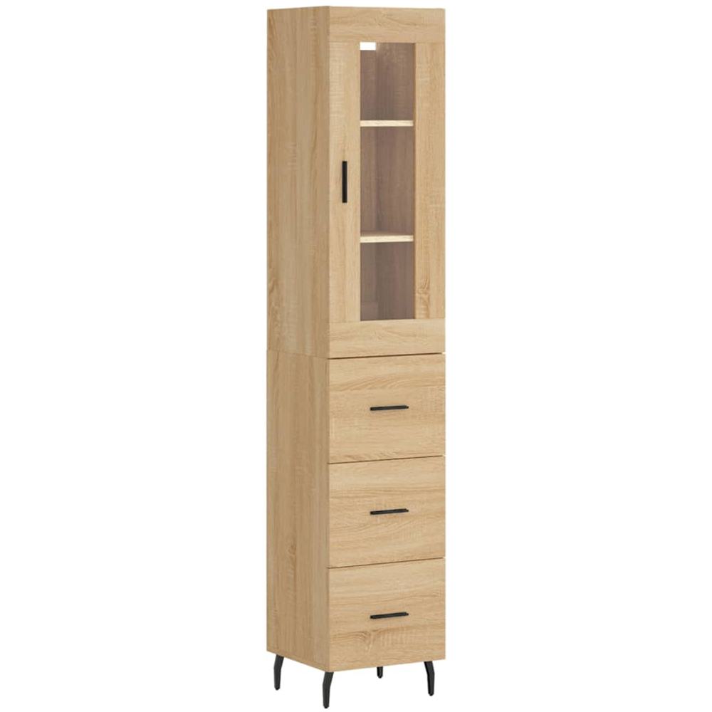 vidaXL Single Glass Door 3 Drawer Sonoma Oak Highboard Image 2