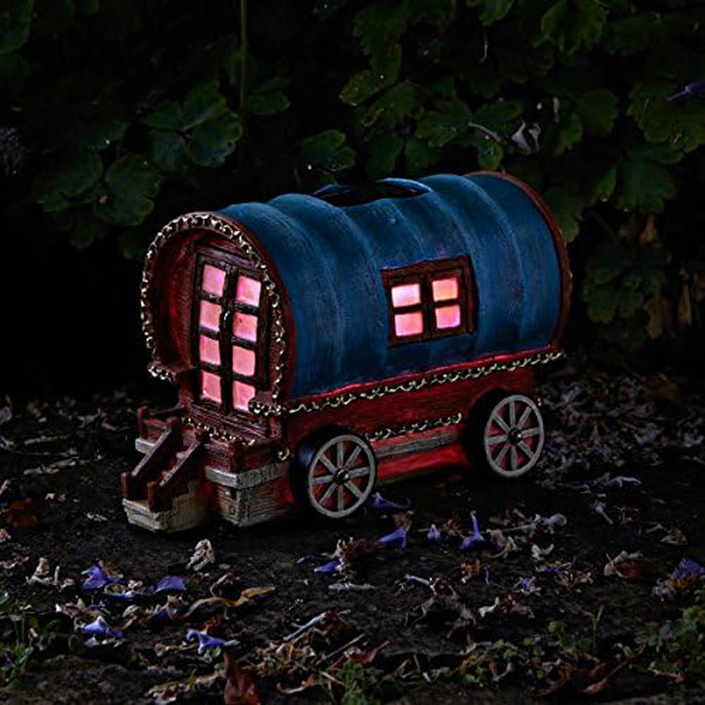 Marco Paul Solar Powered Light Up Colour Changing Gypsy Caravan Garden Ornament Image 3