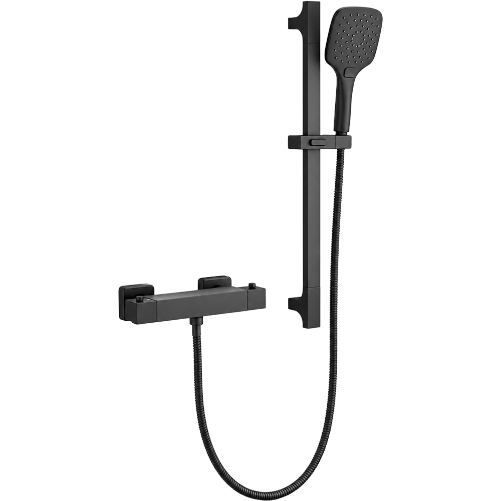 Go Bathrooms AquaFlow Black Round Thermostatic Bar Shower Kit Image 1