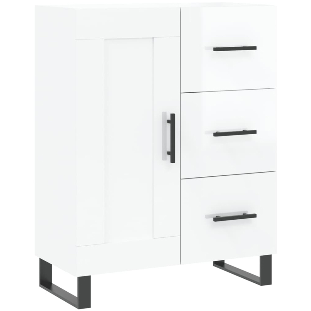 vidaXL Single Door 3 Drawer High Gloss White Sideboard Image 2