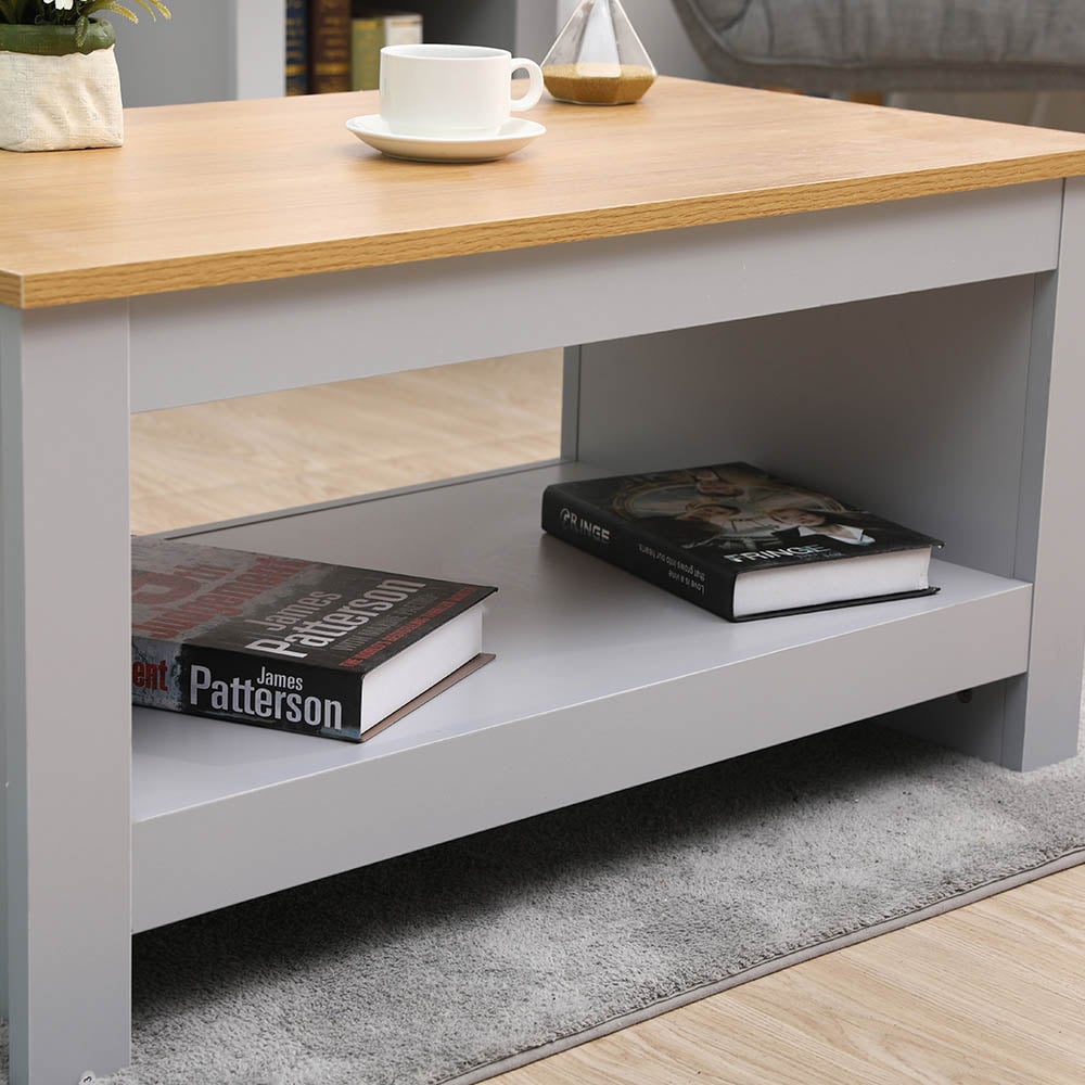 FurnitureHMD Single Shelf Grey and Oak Effect Wooden Coffee Table Image 3