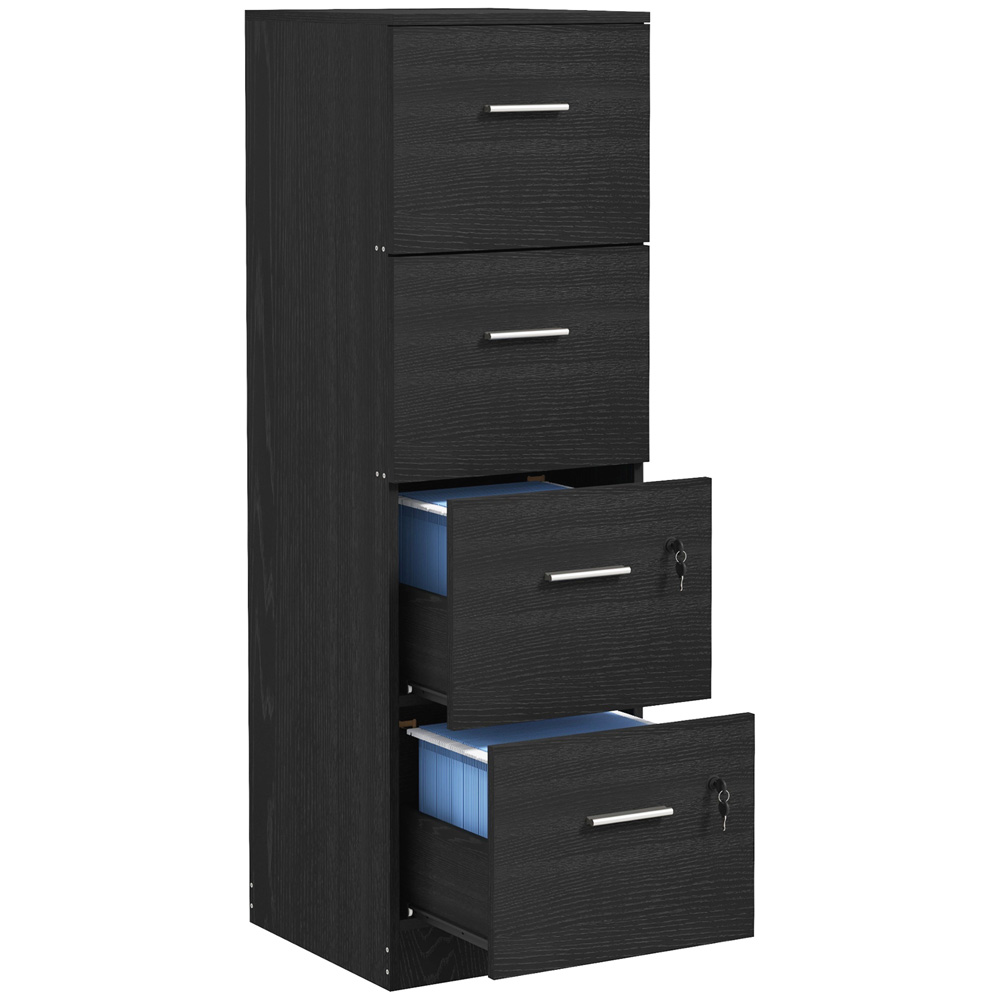 HOMCOM 4 Drawer Black Wood Effect Locking File Cabinet Image 2