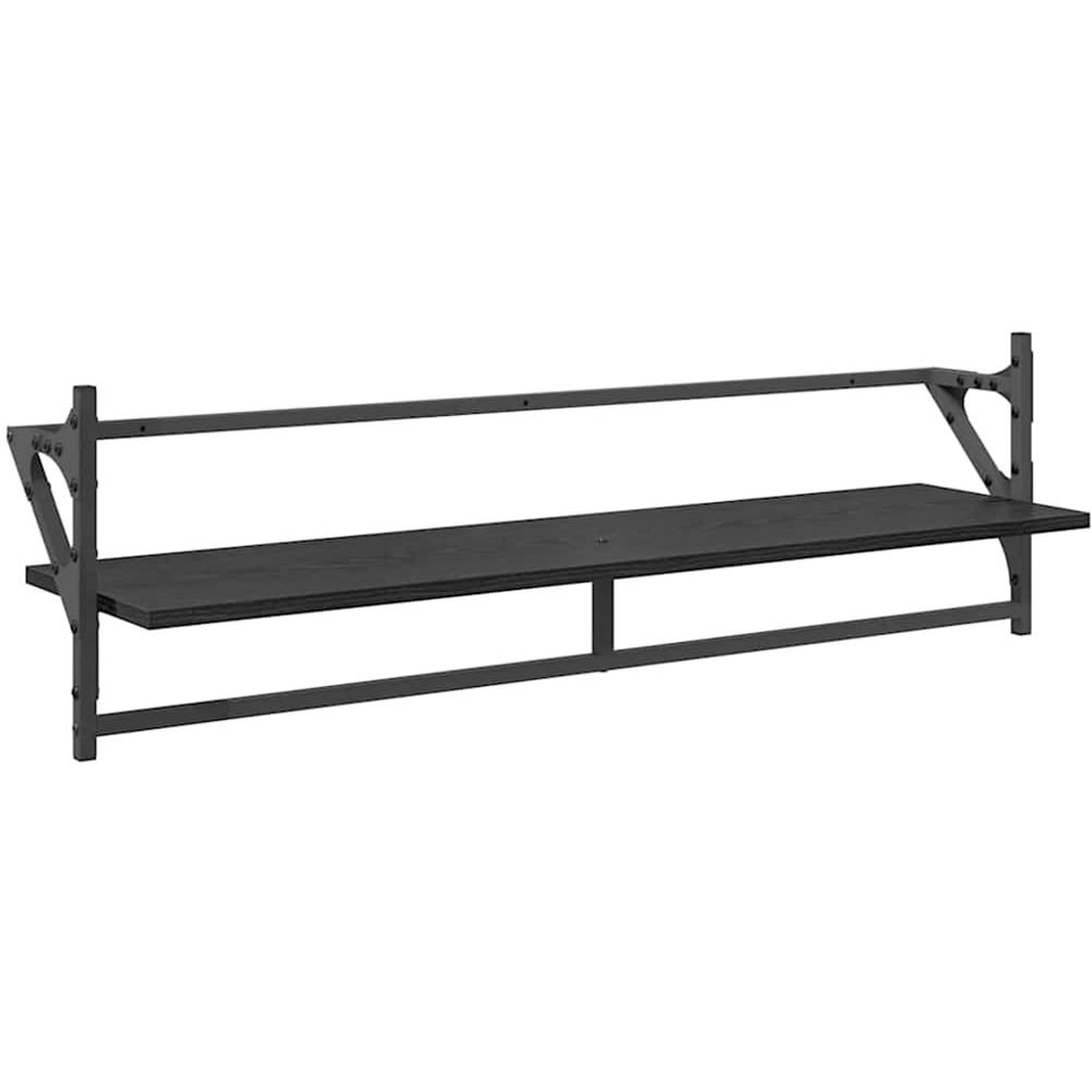vidaXL 9 Shelf Black Oak Wall Shelf Set of 6 Image 6