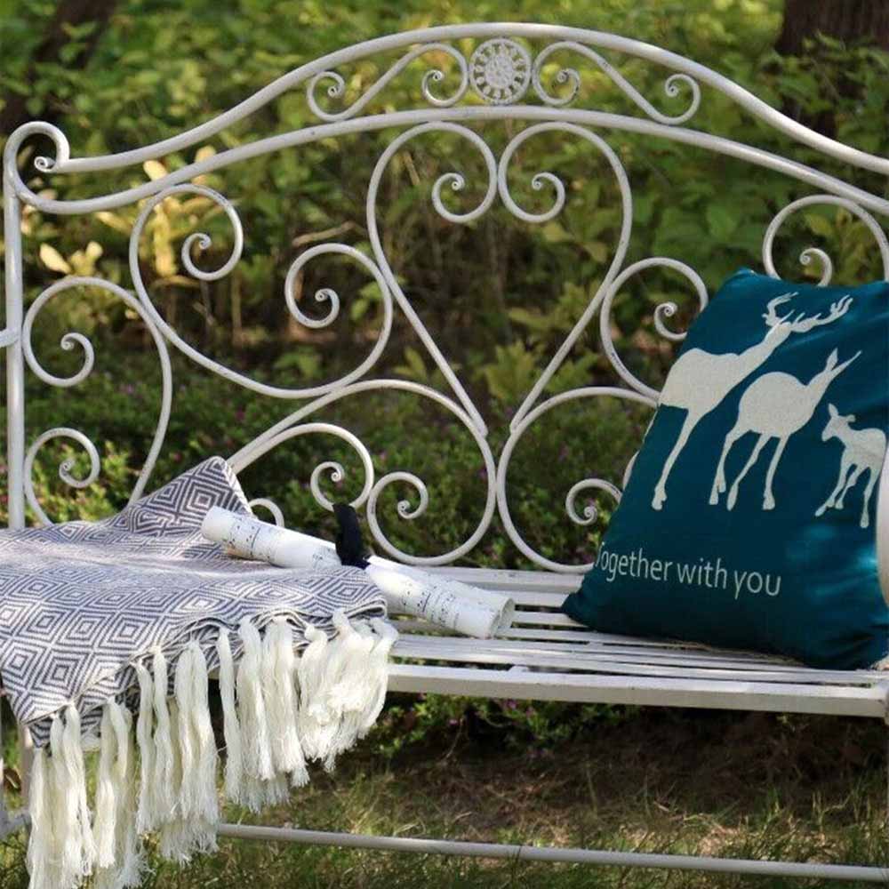 GlamHaus Florence Antique White Garden Bench Image 5