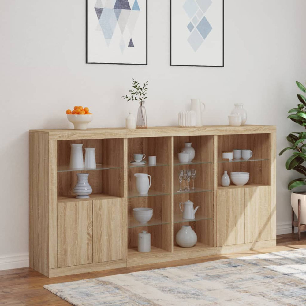 vidaXL 4 Door 12 Shelf Sonoma Oak Sideboard with LED Lights Image 4