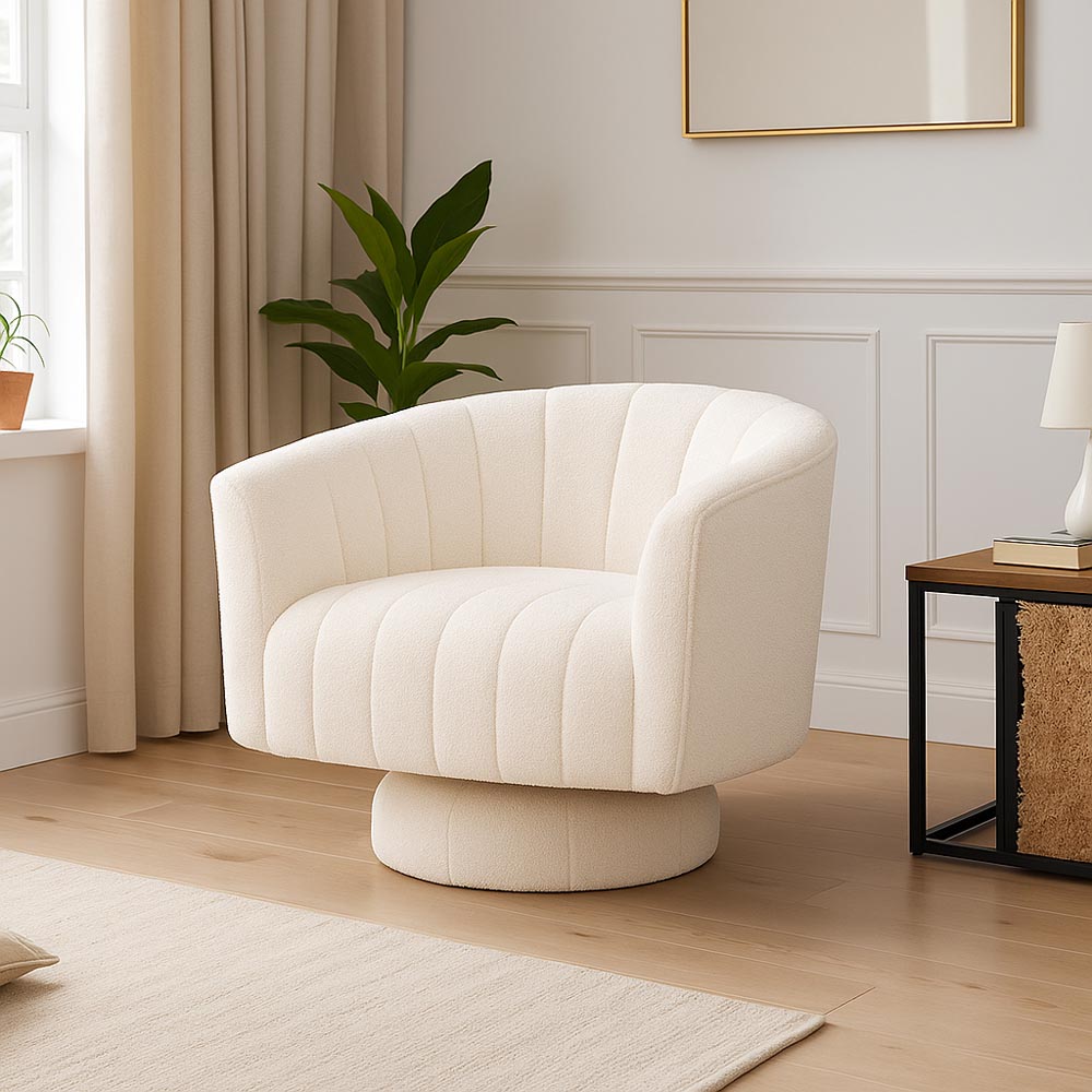 Living and Home White Upholstered Swivel Armchair Image 7