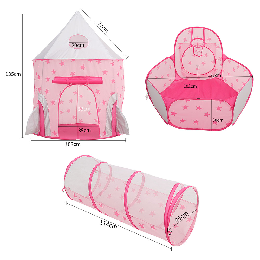Living and Home 3-in-1 Kids Pop-up Play Tent Set Pink Image 4