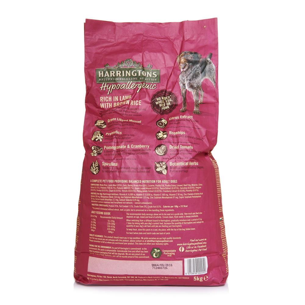 Harringtons Hypoallergenic Lamb and Brown Rice Dog Food 5kg Wilko