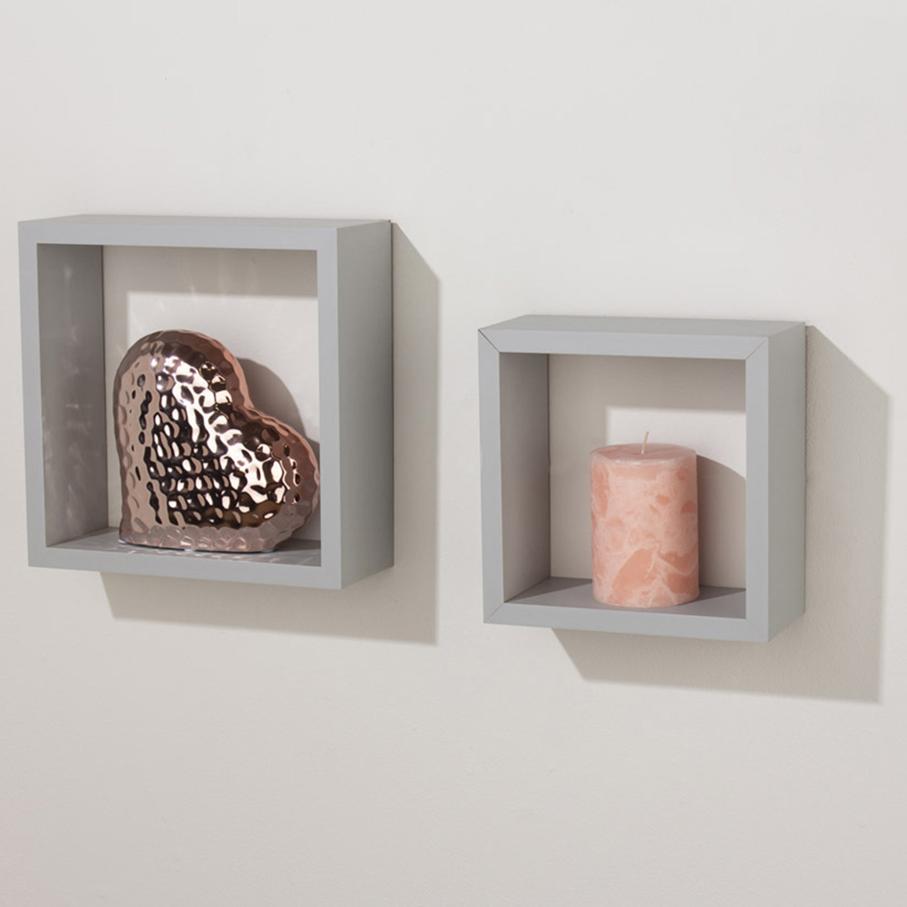Core Products Hudson Light Grey Wall Cube Shelf Set of 2 Image 1
