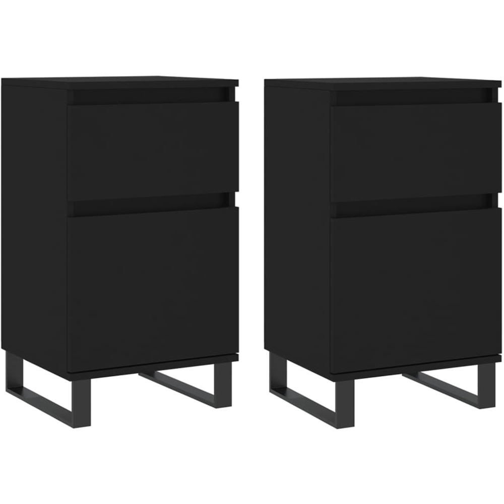 vidaXL Single Door Single Drawer Black Wooden Sideboard Set of 2 Image 5