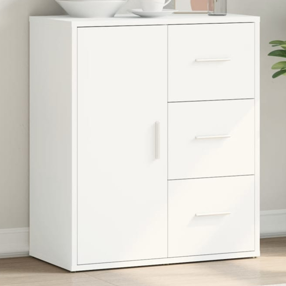 vidaXL Single Door 3 Drawer White Sideboard Image 1