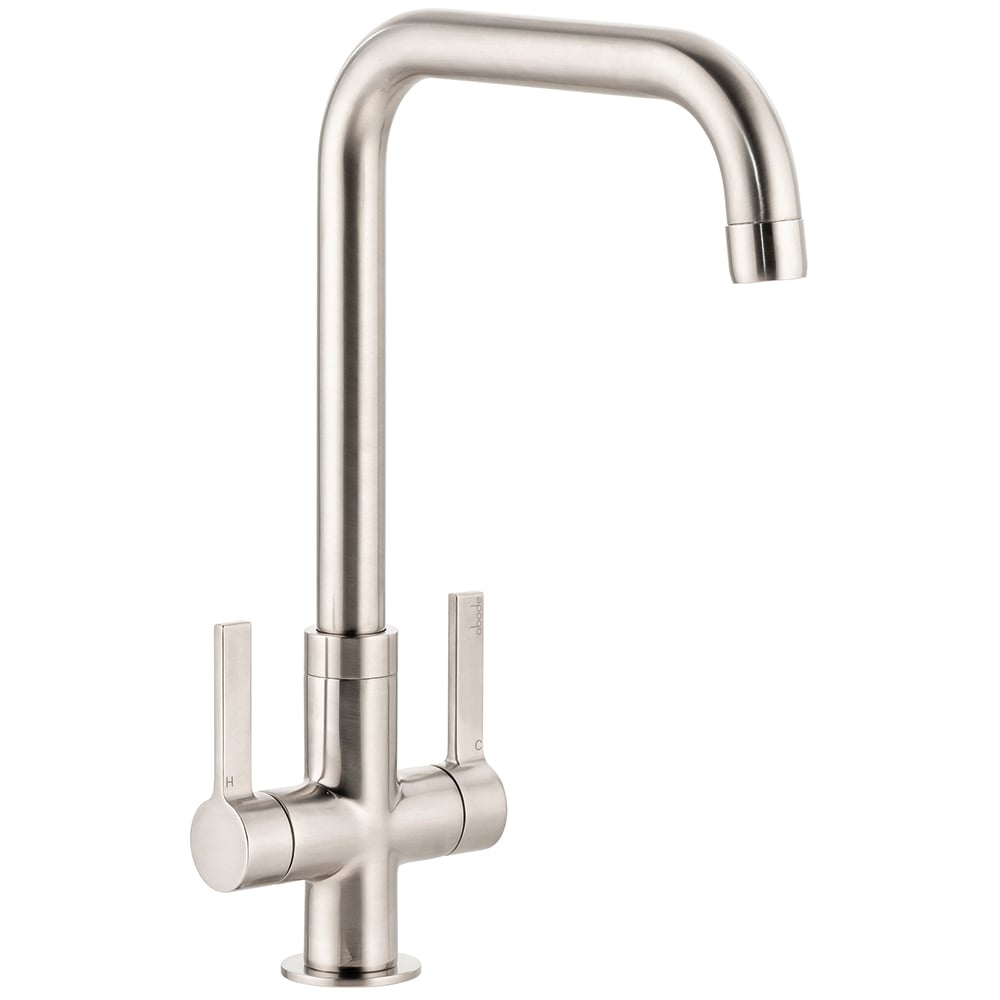 wilko Pico Quad Brushed Nickel Dual Lever Mono Kitchen Tap Image 1