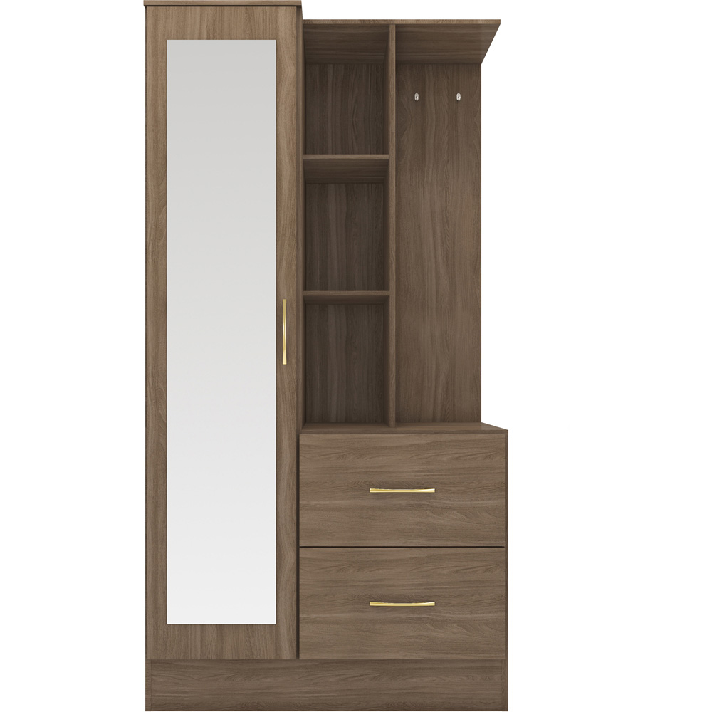 Seconique Nevada Single Door 2 Drawer Rustic Oak Mirrored Open Shelf Wardrobe Image 3