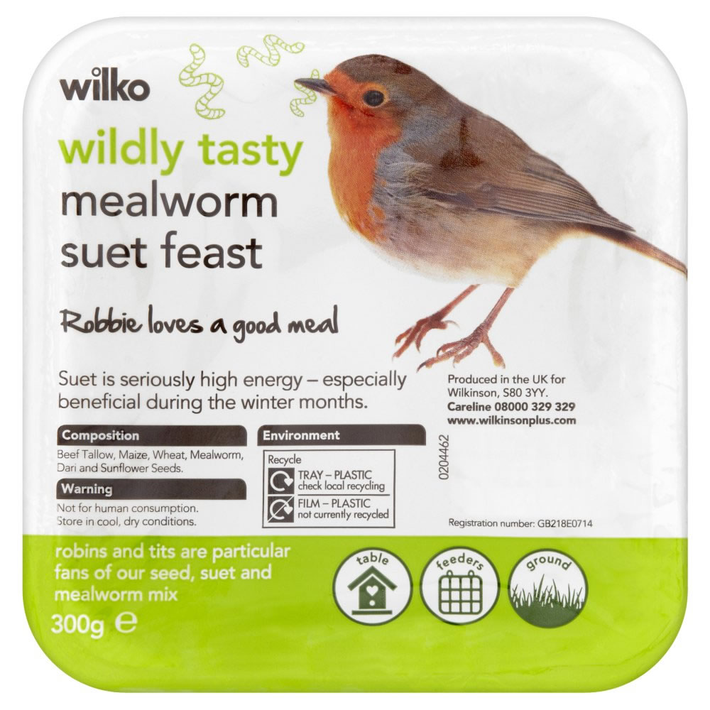 Wilko Wild Bird Suet with Mealworm 300g Image
