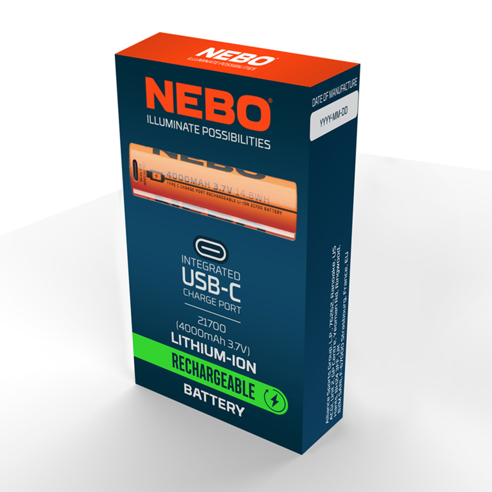 Nebo 21700 3.7V 4000mAh Lithium-Ion Rechargeable Battery with USB-C Charge Port Image 4