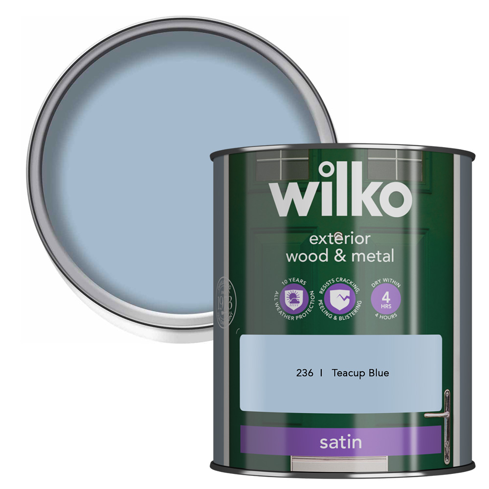 Wilko Wood and Metal Teacup Blue Satin Paint 750ml Image 1